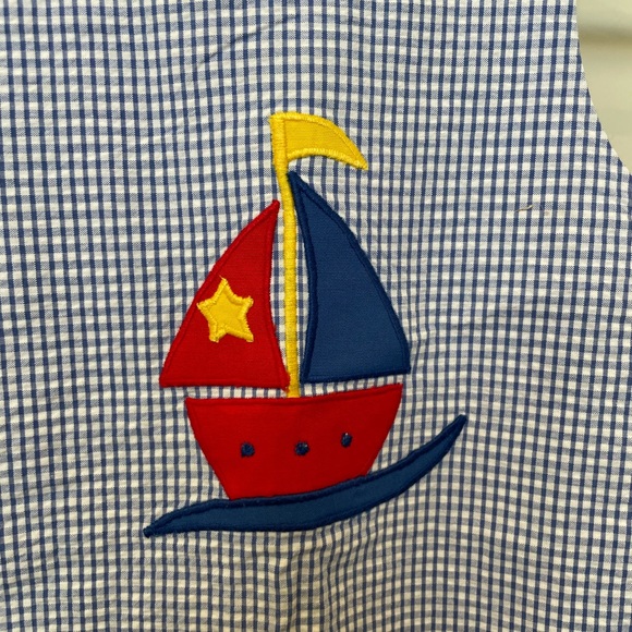 Blue Checked Sailboat Romper - Picture 2 of 5